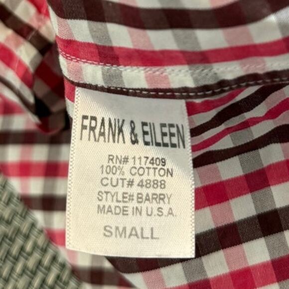 FRANK & EILEEN Barry 100% Cotton Button Front Brown Pink White Gingham Shirt S - Picture 4 of 5